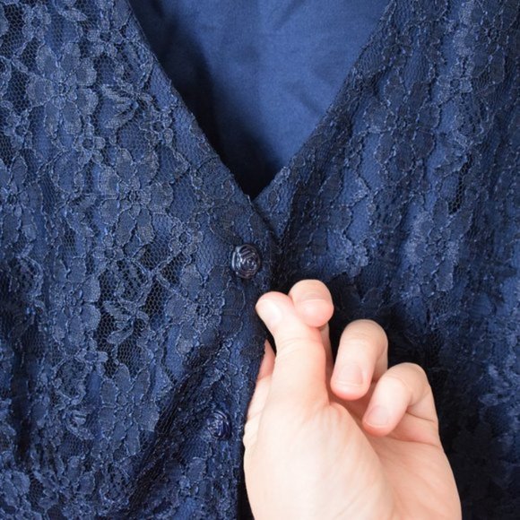 Women's Vintage Lace Button up Dress- Navy- Size S - Picture 3 of 8
